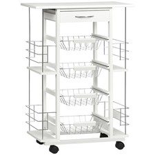 HOMCOM Carrello da Cucina con Cassetto, 4 Cesti e 4 Ripiani Bianco