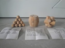 Lotto 3 giochi di abilità e destrezza rompicapo puzzle 3D, in legno