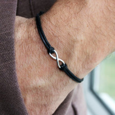 Bracciale Infinito Argento in corda Nero Amicizia braccialetto per da Uomo Donna