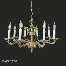 Lampadario francese antico vintage illuminazione plafoniera ottone bronzo 8 bracci 