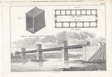 ARCHITETTURA IDRAULICA BRITANNIA E PONTE Incisione Stampa Antica 1866 Tavola