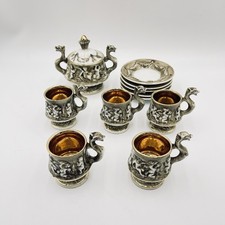 R. Capodimonte - Tazze, piattini e zucchero in porcellana marrone e oro 22k dorato Demitasse