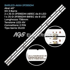 KIT 3 BARRE STRIP 8 LED TV AKAI JS-D-JP395DM-A81EC JS-D-JP395DM-B82EC 40BF400