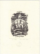 Exlibris Bookplate Incisione Alexander Durandin Uomini Nudi Keltern Atto Diavolo