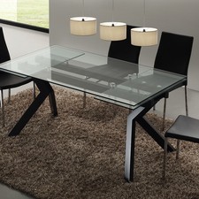 TAVOLO IN CRISTALLO EXTRACHIARO ALLUNGABILE/BASE IN METALLO 3 COLORI* - LS 674