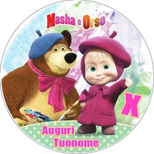 Cialda MASHA E ORSO Decorazione Torta Ostia o Zucchero Personalizzata  rot1