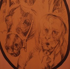 FANTINO CON CAVALLO ROBERTO FONTIROSSI Jockey Horse - Litografia Originale