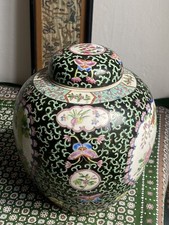 Vaso “B”  Potiche A Tema natura Gallo Verde Su Sfondo Nero Ottime Condizioni