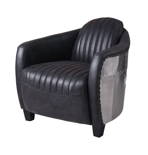 Art deco poltrona pelle - pelle, nera