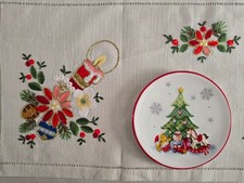 Runner natalizio ricamato a mano in canapa di lino 40 x 173 cm corsia natale