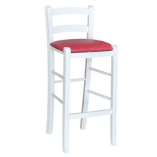Sgabello  legno bianco sedile in similpelle rosso h 67 cm da terra alla seduta