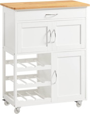 Carrello Cucina Legno Credenza Bianco E Naturale Con 1 Cassetto, 2 Armadietti E 
