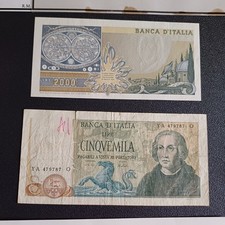 Vecchie Banconote Italiane 5000 Lire Colombo + 2 Mila Galileo Fds Lotto Z20