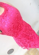 Completo Vestito Abito Giacca Traforato Fuxia Fucsia M Rosa Acceso Donna Pizzo