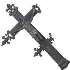 Antico Crocifisso da Puntale in Bronzo – Fusione a Cera Persa – 1600/1700...