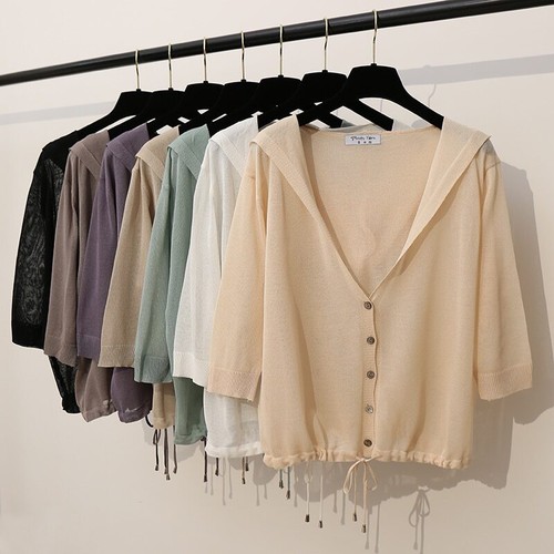 Hooded thin sweater cardigan - hooded,