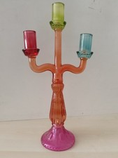 CANDELABRO VETRO COLORATO MAI UGUALI 3 POSIZIONI CANDELE (ESCLUSE) cm 42 x 11