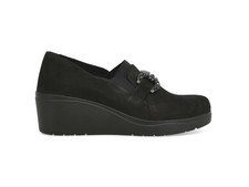 Melluso Mocassino Comfort Nero in Camoscio con Zeppa e Strass