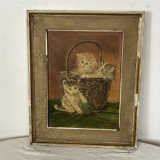 Dipinto Olio Su Tela Raffigurante Gatti