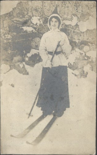 Vintage rppc young woman - rppc, skier