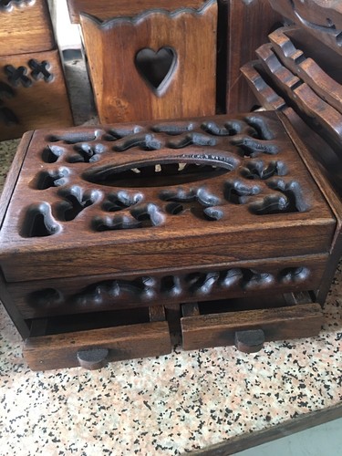 Wooden teak tissue box - teak, square
