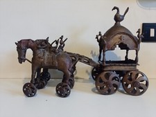 ANTICO  INDIANO  ORIENTALE BRONZO CARRO CARROZZA CON CAVALLI