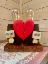 2 Abat-jour DRIFTWOOD LOVE legno coppia robot cuore GNOMOWOOD lampade da tavolo