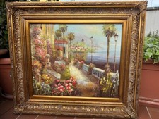 DIPINTO AD OLIO E TECNICA MISTA SU TELA - PAESAGGIO - MARINA ITALIANA - 73 X 83