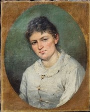 Ritratto di ragazza, antico olio '800 su tela grande qualità con tracce di firma