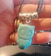 Collana ciondolo gufo vero turchese naturale con GARANZIA portafortuna NUOVA