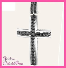 PENDENTE CROCE UOMO IN ORO BIANCO 18K DIAMANTI NATURALI 0.40 CARATI CERTIFICATO 
