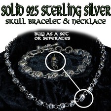 Teschio Bracciale & Collana 925 Argento Sterling Massiccio Catena Fatti a Mano