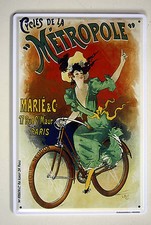 TABELLA IN LATTA METROPOLE PARIS TARGA INSEGNA VINTAGE REPRO CISCLISMO BICI