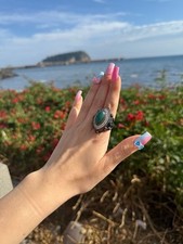 Anello In Argento 925 Radice Di Smeraldo Verde 