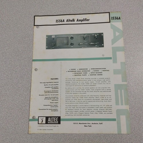 Scheda tecnica altec vintage - scheda,