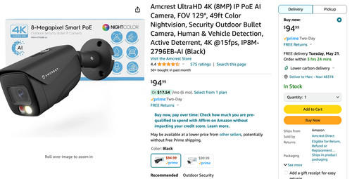 Amcrest poe ip - 4k, ai