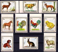 Fujeira 1972 Animals Cattle Fox Sheep Chicken Dog Horse Rabbit Rooster Deer MNH