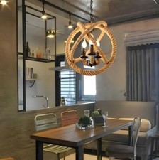 LAMPADARIO SOSPENSIONE 3 SORGENTI E14 CORDA CANAPA VINTAGE PENDENTI SFERA