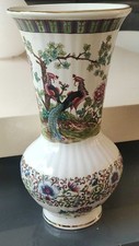 Grand Vase boule col évasé en céramique.Motifs Paons/Floraux/V.V Carraresi/35cm