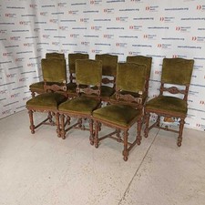 Set 8 Sedie Antiche Neorinascimento Noce Massello Intagliato Italia Fine 800