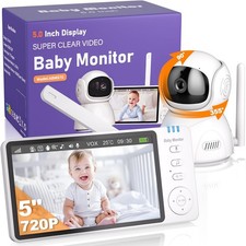 OBVHNUA Baby Monitor Video e Audio, Babyphone con Fotocamera da 5 Pollici 720P H
