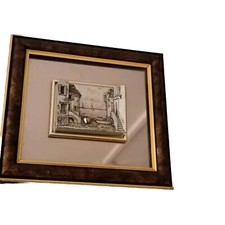 Quadretto Cornice In Radica Opera In Argento 925 marchetti  20x18x3 Cm Vintage 