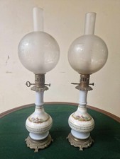 ANTICA COPPIA DI LUMI - LAMPADE FRANCESI, A PETROLIO, MODIFICATE