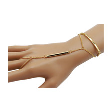 Bracciale Moda In Metallo Dorato Per Donna Con Anello Collegato A Piastra Lunga