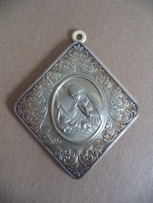 Capoletto a rombo in lamina d' argento 800 immagine sacra Madonna Gesù preghiera