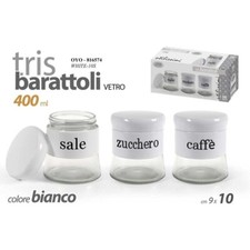 Set 3 Contenitori da Cucina – Barattoli Sale, Zucchero, Caffè – in Vetro con Cop