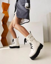 stivali anfibi donna platform pelle sintetica 5 cm comodi bianco CZ308