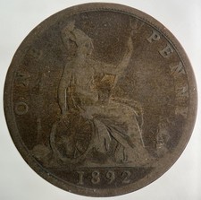 1892 Victoria One Penny Coin |