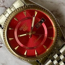 Orologio SEIKO 5 Vintage Automatico Quadrante Rosso Data Giorno Anni 70 Desig...