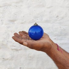 Antico Cobalto Vetro Blu Sfera Tedesco Kugel 3 " Natale Ornamento Ottone Cap 516